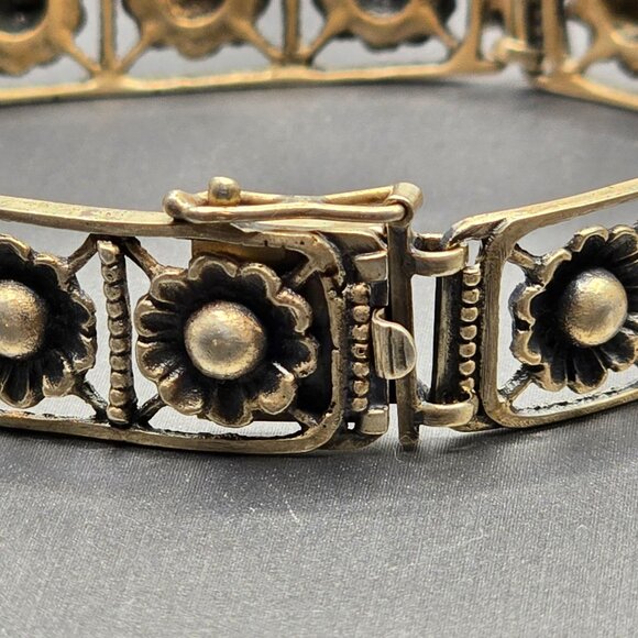 VTG Sterling Silver 925 Flower Link Bracelet Box Clasp 7in 16.76g Hand Assembled - Picture 4 of 11
